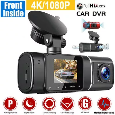 4K UHD 1080P Dual Dash Cam Front Inside GPS Car DVR Recorder Camera Night Vision • $41.95