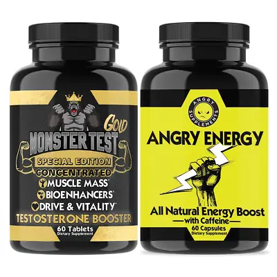 Testosterone Booster Monster Test Gold & Angry Energy Muscle Mass Drive  • $41.99