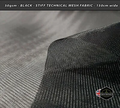 £4.50 • Buy 50gsm* - STIFF BLACK MESH NET FABRIC - CAMPING, INSECTS & MORE - 150cm Wide*