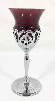 Farber Bros Krome Kraft Amethyst Cambridge Glass 6 1/2  Wine Stem Art Deco Vtg • $28.99