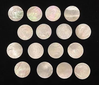 China Qing Dynasty Engraved Mother Of Pearl Gaming Counters Rare Set Of 16. • $140