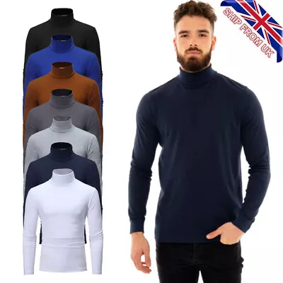 Mens Roll Neck Jumper Lightweight Baselayer T-Shirt Top Turtle High Polo Neck • £10.16