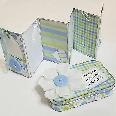 Altered Altoid Tin Mini Scrapbook Album Friends Handmade Blue Green 3.5x2.25  -L • $14.99