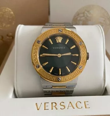 Versace Greca Unisex 38 Mm Watch Logo Two-Tone Green Dial VEVH00720 • £219