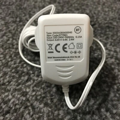 £11 • Buy Original BT 6V 400mA AC/DC Mains Adapter / Power Supply (item Code 077861)