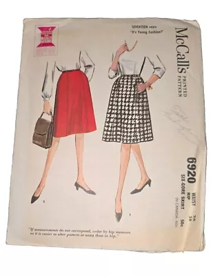 Vintage McCall’s 6920 Womens Skirt Sewing Pattern Waist 26 • $15.99