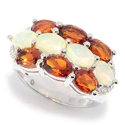 Pinctore Sterling Silver Ethiopian Opal Madeira Citrine & White Zircon Ring • £50.60