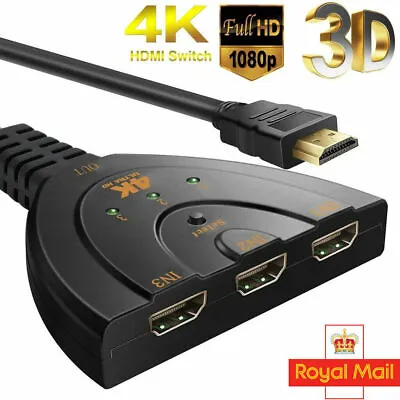 3 Hdmi Port Switch Switcher Splitter Selector HUB Box Cable HDTV 1080P Xbox PS3  • £5.49
