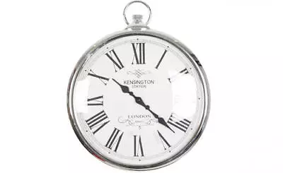 Large 42cm Round Silver Roman Numeral Pocket Watch Kensington Station Wall Clock • £20.31