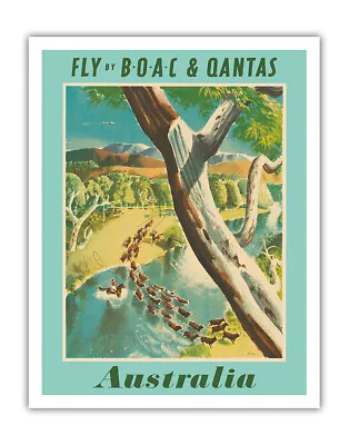 Australia - Fly By BOAC & Qantas - Vintage Travel Poster By Xenia Cage C.1950s • $12.98