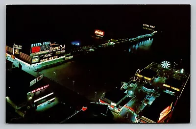 World Famous Steel Pier Atlantic City New Jersey Vintage Unposted Postcard Night • $7