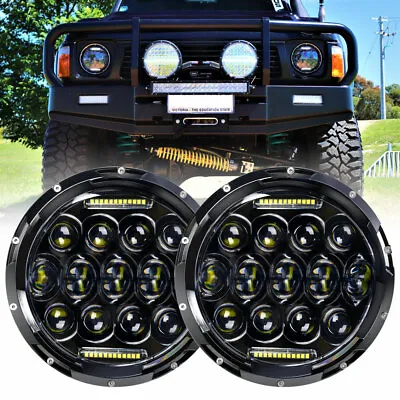 Pair 7 Inch Round LED Headlights DRL Hi/Lo Beam For GQ PATROL Jeep Wrangler JK • $85.99