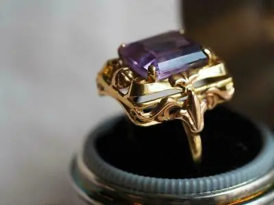 2.50Ct Emerald Cut Amethyst Vintage Cocktail Ring 14k Yellow Gold Over For Gift • $83.85