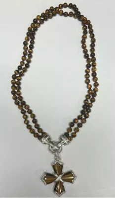 $182.75 • Buy Judith Ripka Tiger's Eye Necklace Sterling Silver Carved Maltese Cross Pendant
