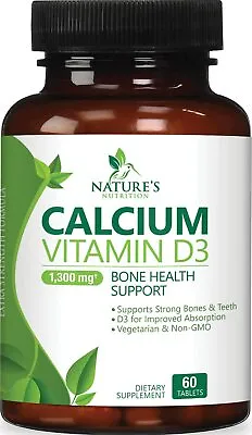 Calcium 1300mg With Vitamin D3 Supplement For Strong Bones & Muscle Support • $15.42