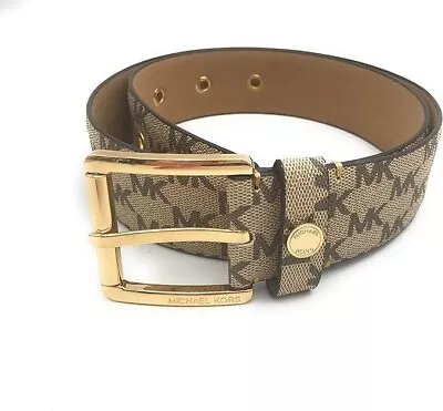 Michael Kors 556023c Beige/brown With Gold Hardware Mk Logo Womens Belt Size M • $36.99