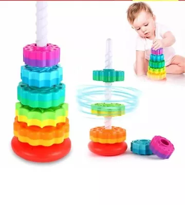 Baby Rainbow Spinning Toy Stacking Tower Stacker Toy Sensory Kids Early Activity • £9.87