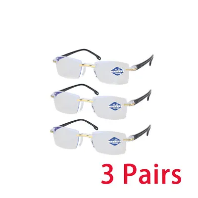 $5.85 • Buy 3 Pair Rimless Reading Glasses HD Len Anti Blue Light Computer Frameless Glasses