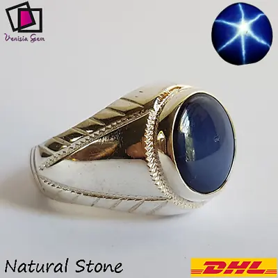 Cool Natural 6 Rays Blue Star Sapphire Shape Ring 925 Sterling Silver Men زفير • $125