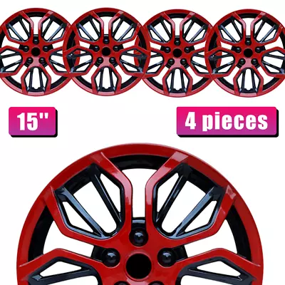 15  Wheel Covers Guard Snap On Red Hub Caps Fit R15 Tire Steel Rim 4 Pcs Set • $53.90