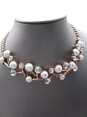 £8.99 • Buy Marks And Spencer M&S Gold Tone Rhinestone Faux Pearl Choker Necklace VGC