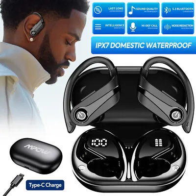 MPOW LCD Wireless Bluetooth 5.3 TWS Ear Hook Earbuds Sports Headphones Earphones • £19.94