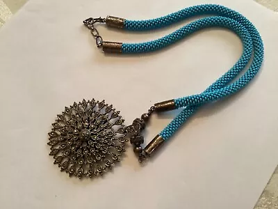 Vintage Marcasite Sterling Silver Crochet Pendant Necklace WOW! • $250