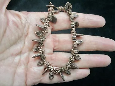 Vintage-Copper Tone  MADE W/LOVE HEART  W/Leaf Bracelet Toggle Clasp • $10.12