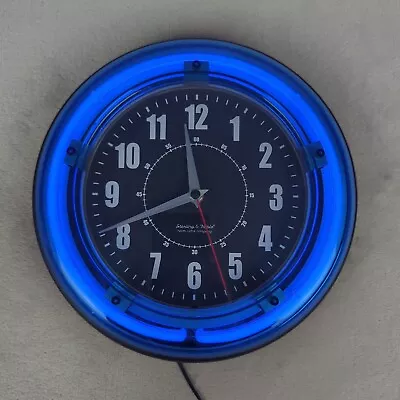 Sterling And Noble 11” Neon Wall Clock Blue Vintage Works Great  • $24.99