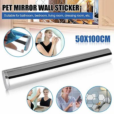 50x100cm Self Adhesive Mirror Reflective Wall Sticker Film Paper Kitchen Decor • $10.98
