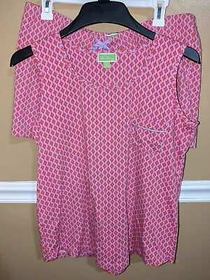Vera Bradley Flower Pajama Set Shirt And Shorts Pink Starburst Size Large Womens • $22.50