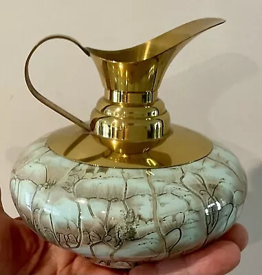 Vtg Hand Painted Delft Holland Squatty Brass Jug Pitcher Vase 4.5” Tall • $40.99