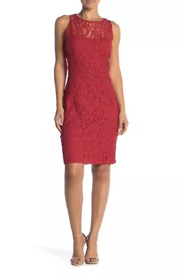 Marina Sleeveless Lace Sheath Dress Color Red Size 16 Crew Neck Lined • $46.50