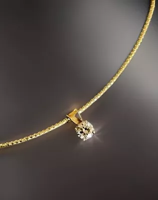 Solitaire Diamond Necklace 0.30ct In 9ct Yellow Gold Wire Snake Chain 16 Inch • £689