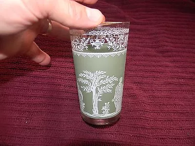 1 5  Tall Hellenic Greek Motif Frosted Green White Vintage Glass Gold Rim - NEW • $9.99