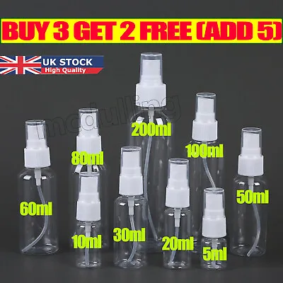 £3.17 • Buy 5-200ml Transparent Spray Bottle Plastic Refillable Small For Travel Mist Empty 