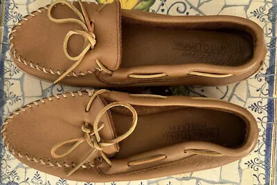 Minnetonka Unisex Soft Leather Loafers Moccasins Carmel Slipper Shoes Size13 EUC • $56.80