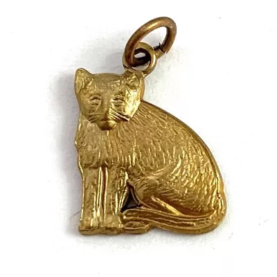 Vintage Cat Charm Brass Jewelry Tiny Small Size Necklace Pendant • $11.99