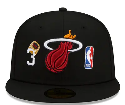 New Era Miami Heat Rings & Champions 3x Champions Fitted Hat Cap Size 7 5/8 • $49.94