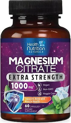 Magnesium Citrate Capsules 1000mg Per Serving - Highest Potency Capsules • $17.02