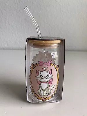 Disney Aristocats Marie 16 Oz Glass Tumbler With Bamboo Lid & Glass Straw NEW • $18
