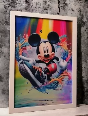 Micky Mouse  SET OF 2 Art Deco Framed Pictures Size A4 .. Wall Hanging • £18.96