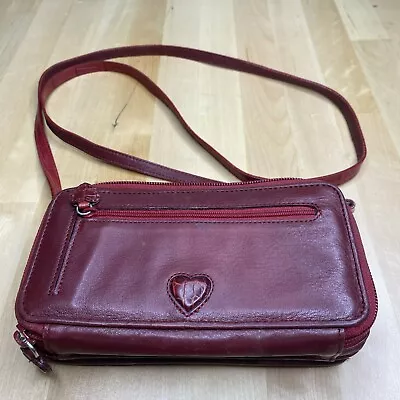 Vintage BRIGHTON Red Leather Bag Wallet Crossbody • $39.99