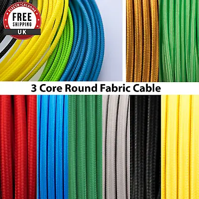 3 Core Round Fabric Cable High Quality  Vintage Lighting Electric Flexible Wire • £2.79