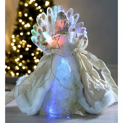 £21.99 • Buy Christmas Angel Tree Topper Decoration With Fibre Optic Lights Gold 30cm