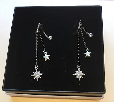 Multi Stars Dangly Earrings  NEW  Multi Crystal Stone Rhodium Plated - GIFT BOX • £7.99