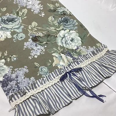 Cabbage Rose Table Runner Gray W/ Blue Floral 16.5  X 45  Cottage Farmhouse • $17.60