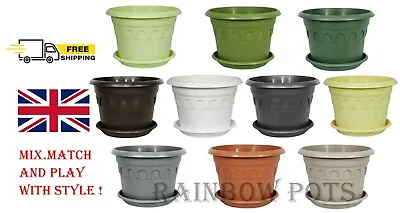 £5.09 • Buy  Plastic Plant Pots Decor Flower Pots  Planter With Saucer 10 Colours