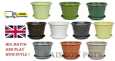  Plastic Plant Pots Decor Flower Pots  Planter With Saucer 10 Colours • £6.89