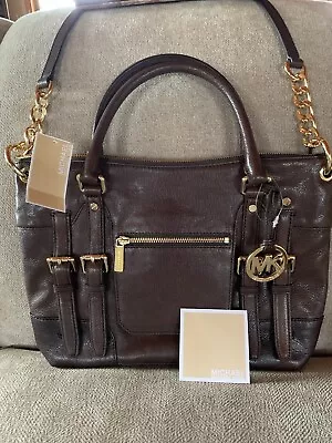 Michael Kors Mcgraw Dark Brown Leather Slim Satchel Large Crossbody Bag • $150